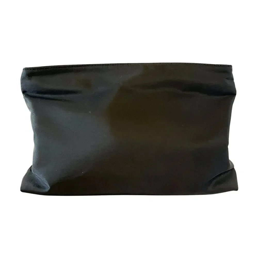 Vintage Desmo Black Nylon Embroidered Logo Clutch Evening Bag Zip Pouch Handbag